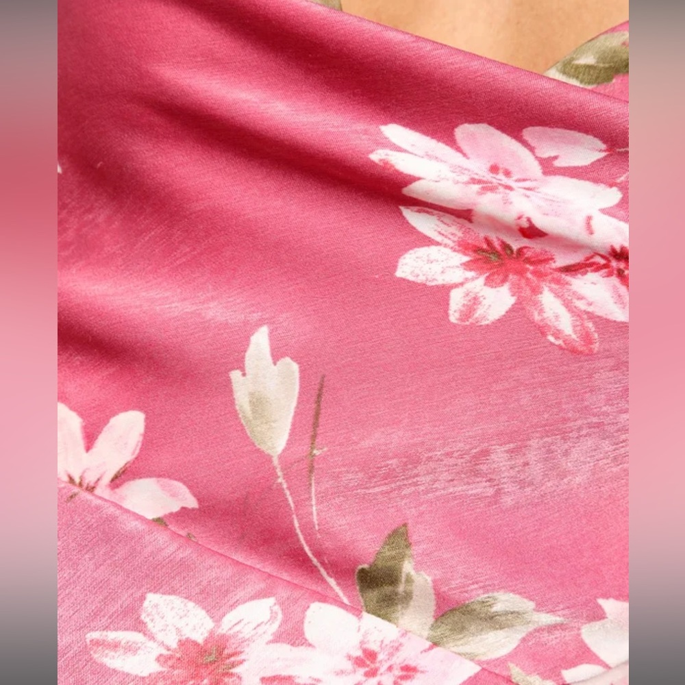 NWT Lulus Love of Romance Pink Floral Print Satin Cowl Neck Maxi Dress - Picture 5 of 8